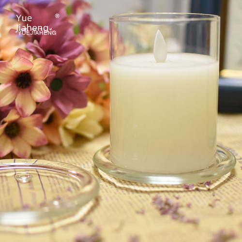 Glass candle holder, transparent glass round plate, romantic glass candle holder, glass candle tray, glass decorative item