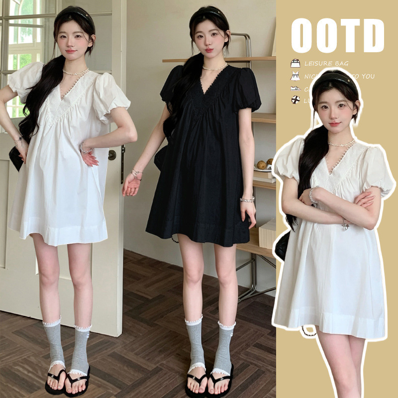 Maternity Wear 2026 Summer New Korean Style Fashion Loose V-Neck Lace Stylish Doll Shirt Mid-Length Dress Trendy Maternity Wear 2026 Summer New Korean Style Fashion Loose V-Neck Lace Stylish Doll Shirt Mid-Length Dress Trendy