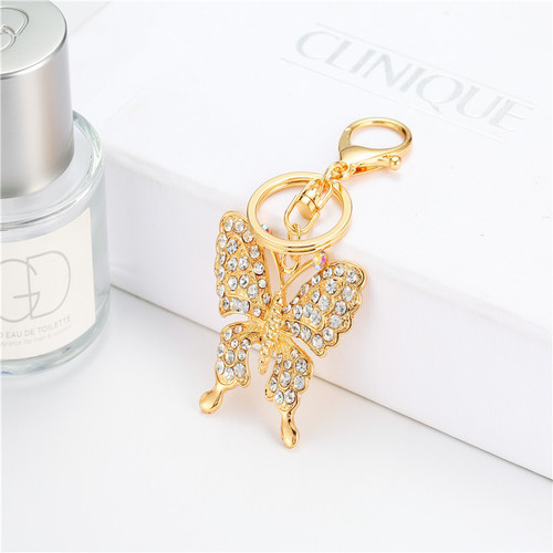  Spring Korean Style Fashion Electroplated Butterfly Metal Keychain Full Diamond Zinc Alloy Bag Pendant Keychain