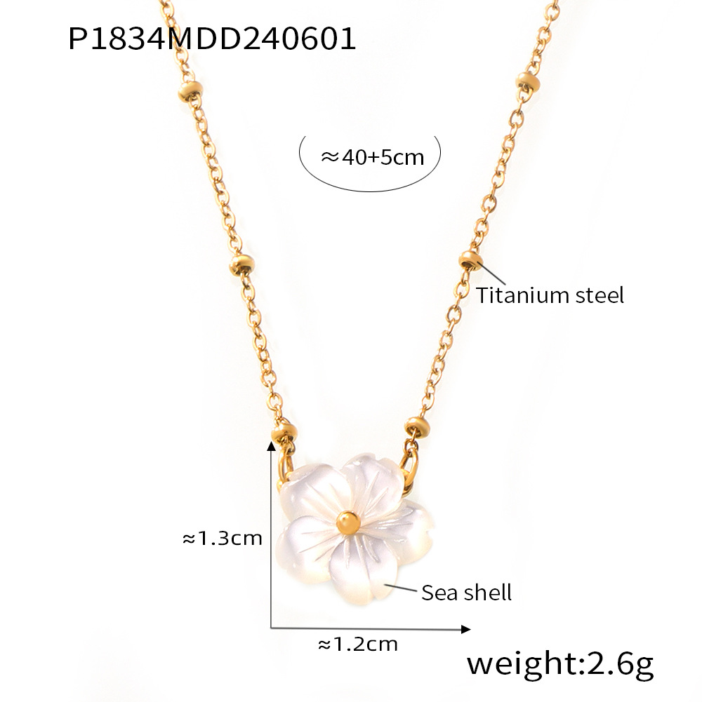 Seashell Flower Pendant Necklace Elegant Titanium Steel Jewellery_voghion.com