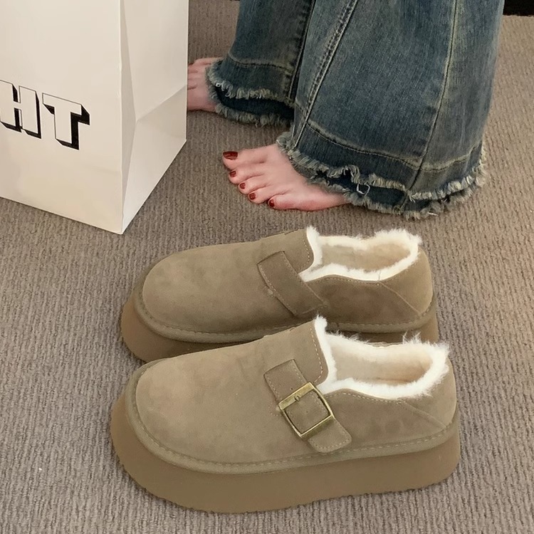 마오 마오 슬리퍼 여성 외모 출생 신발 2024 새 겨울 기모 스노우 부츠 두꺼운 바닥 따뜻한 반 슬리퍼