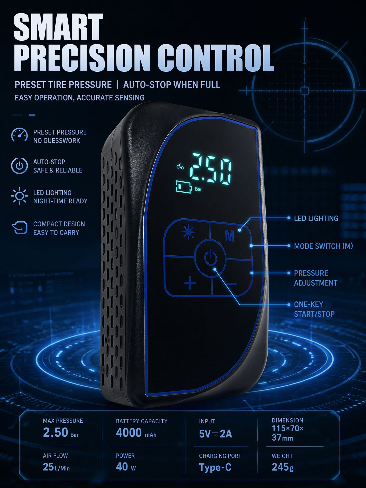 Cross-Border Supply of Car Tire Air Pumps, Quick Inflation Wireless Smart Touch Screen Car Air Pump