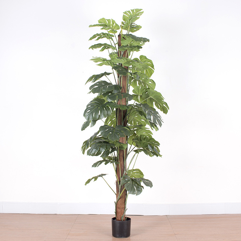 Paquete de tallo marrón sala de estar gran planta en maceta con simulación en maceta Monstera estilo selva tropical planta de hoja grande simulación espalda de tortuga