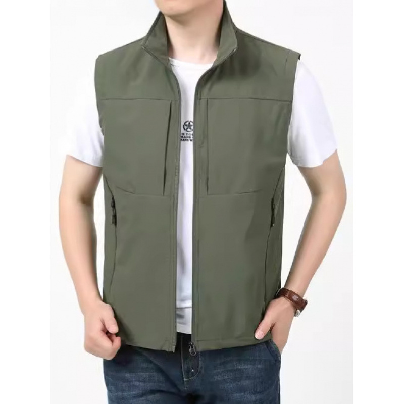Spring and Autumn Men's Vest Casual Quick-drying Vertical Collar Vest for Middle-aged and Elderly Outdoor Multi-pocket Vest Shoulder Waistcoat for Men Spring and Autumn Men's Vest Casual Quick-drying Vertical Collar Vest for Middle-aged and Elderly Outdoor Multi-pocket Vest Shoulder Waistcoat for Men