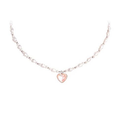 Freshwater Pearl Heart-shaped Cubic Pendant Necklace mermaid Princess Colorful Design Sense Shimmering Irregular Pearl Lock Chain
