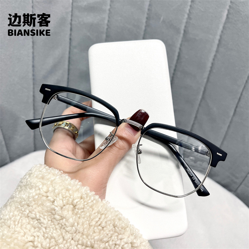 新款K9085黑色近视眼镜男 复古眉毛半框休闲商务防蓝光眼镜架2204