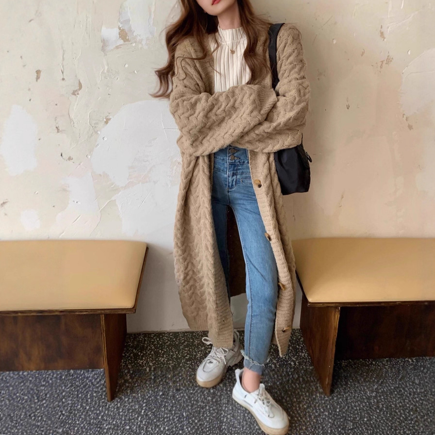 Amazon's Popular Cross-Border Long Loose Outerwear Stylish Versatile Cardigan Warm Sweater for Women