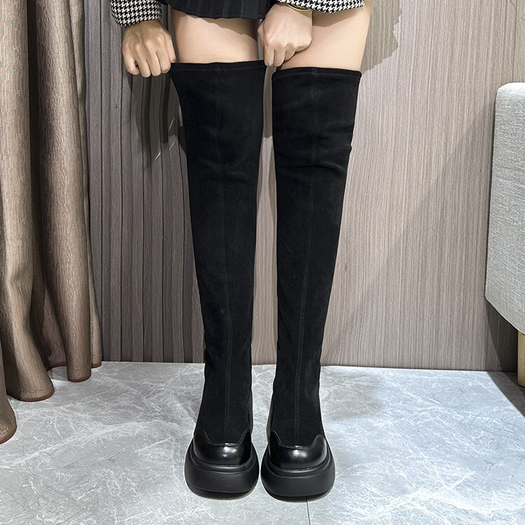 Women's Large Size High-Heeled Thick-Soled Elastic Boots, Over-The-Knee Long Boots for Plus-Size Women with Thick Legs, Extra-Wide Version Women's Large Size High-Heeled Thick-Soled Elastic Boots, Over-The-Knee Long Boots for Plus-Size Women with Thick Legs, Extra-Wide Version