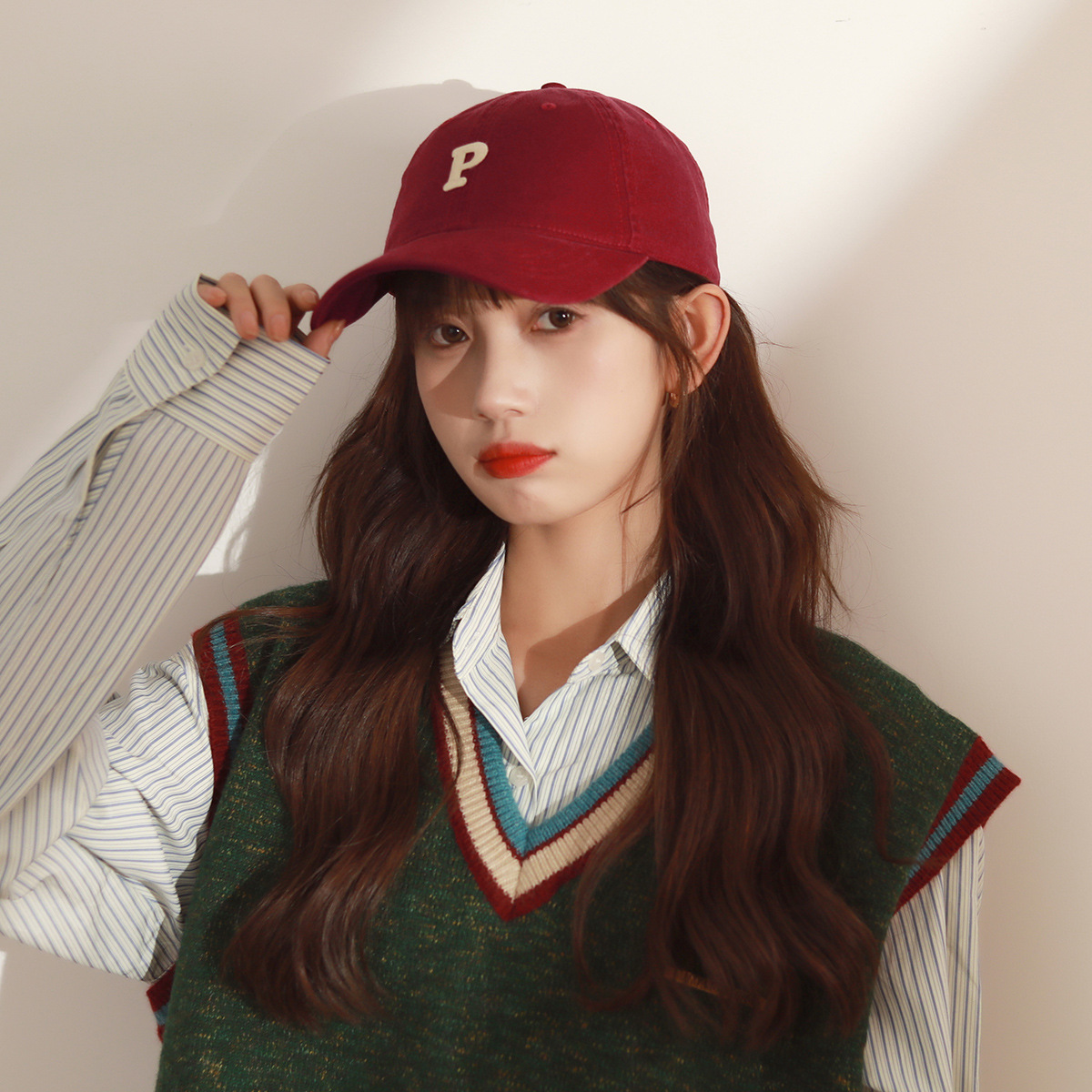 Upgraded Korean Version Of The Letter P Baseball Cap Girls Soft Top Sports Hat Dirty Orange White Wild Peaked Cap Men
