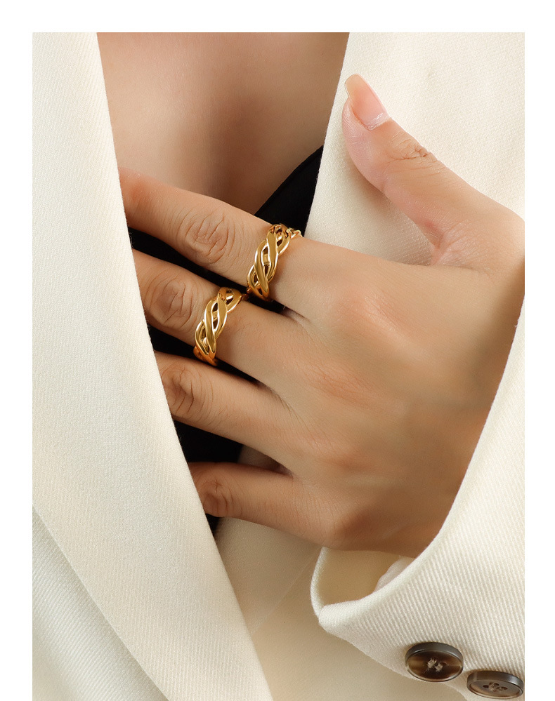 Marka Chinese knot interlaced ring titanium steel material plated real gold color preserving split ring_voghion.com