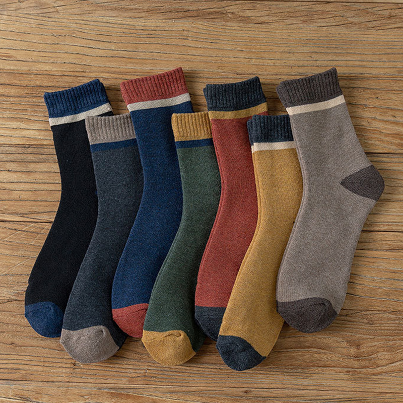 Socks Men's Winter Mid-tube Socks Color Matching Cotton Thickened Ins Trendy Classic All-match terry Sports Warm Socks