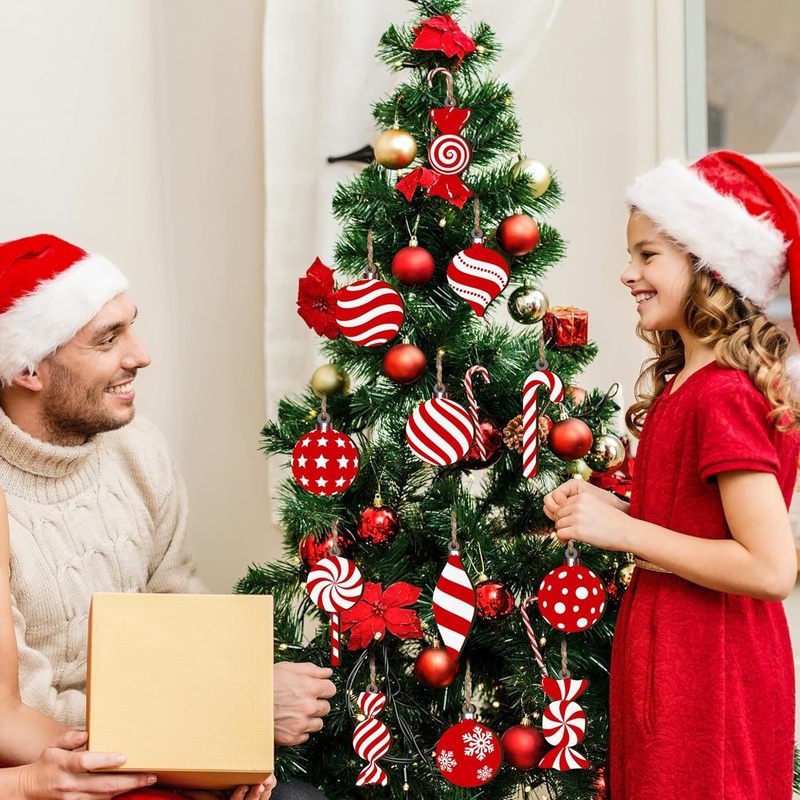 クリスマスキャンディロリポップオーナメントクリスマスツリー装飾木製ハンギングミントキャンディケインボールペンダントクリスマスボール|undefined