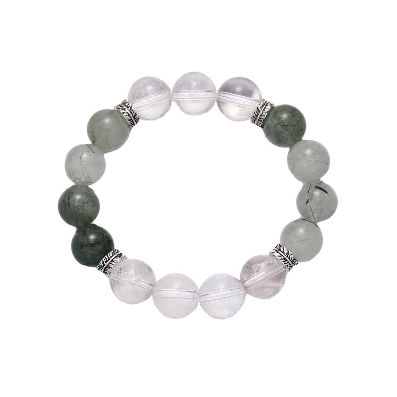 Nuevo estilo chino estrella de goma roja flor granada cristal blanco cristal verde de piedra natural pulsera de cuentas pulsera mujer