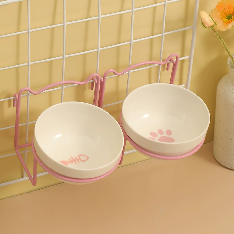 Миска для кошек, керамическая миска для кошачьего корма, подвесная клетка для домашних животных, двойная миска, поилка, миска для риса, миска для корма для собак, противоударная наклонная миска Cat King Xiaoxiang