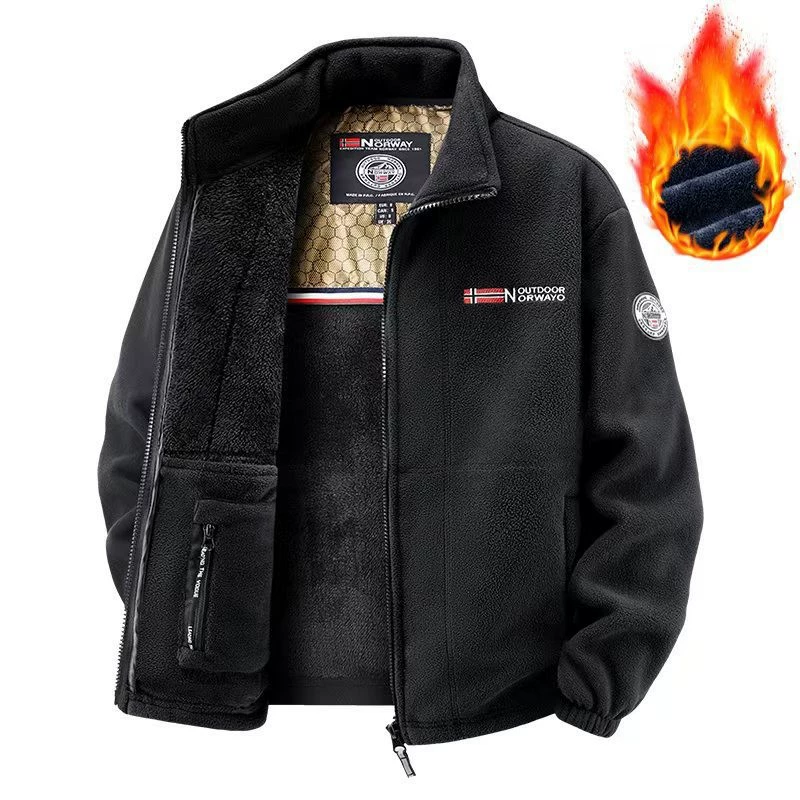 跨境批发新款大码中老年男士夹克青少年抓绒衣运动情侣款挪威保暖