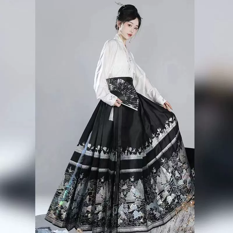 Новый 2024 год Sea Xianshan оригинальная печать новый китайский конский noodles skirt set aircraft sleeve sleeve daily popular Tongming mother