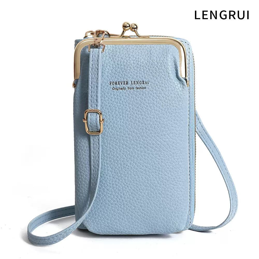LENGRUI竖款女士时尚荔枝纹手机包钱包百搭单肩韩版女包