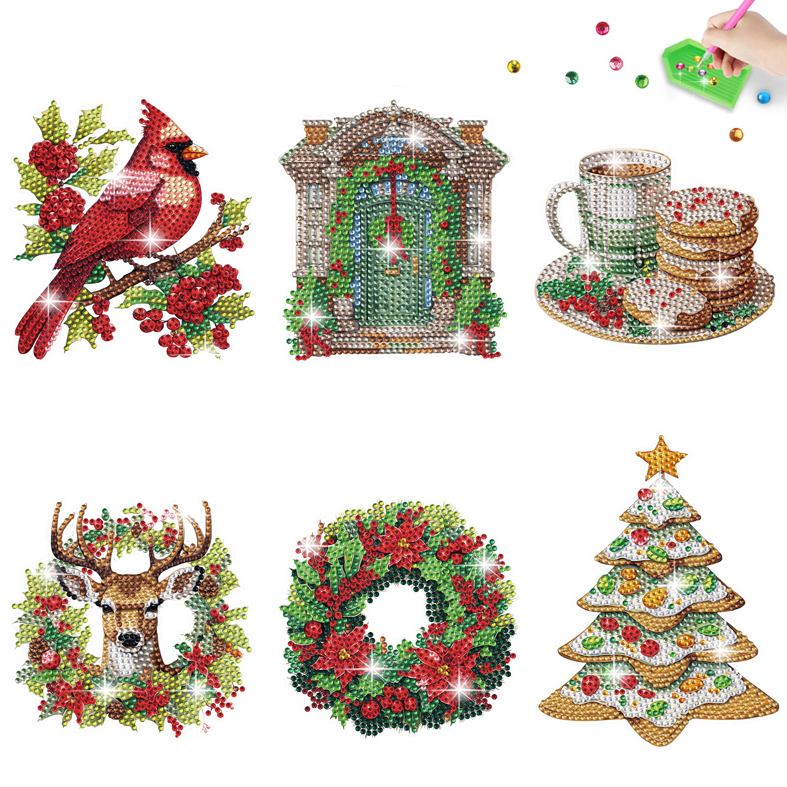 Nuevos productos Dibujos animados Galletas navideñas Gente Pintura de diamantes Pegatinas al azar Pegatinas de bricolaje Pegatinas de ventana Artesanías de cristal para niños Diamantes brillantes