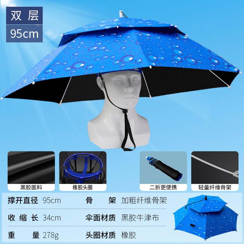 伞帽头戴雨伞帽子钓鱼头戴太阳伞户外采茶环卫防晒斗笠伞折叠大号|undefined