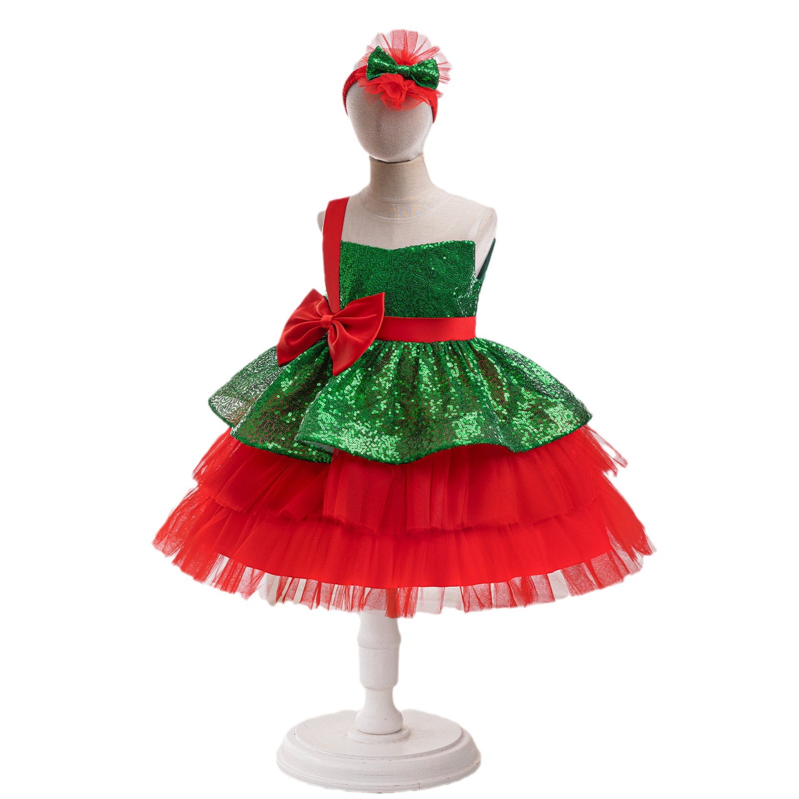 Europa y América ropa infantil de Navidad rojo verde vestido de princesa de malla de niños cosplay ropa de fiesta de Navidad