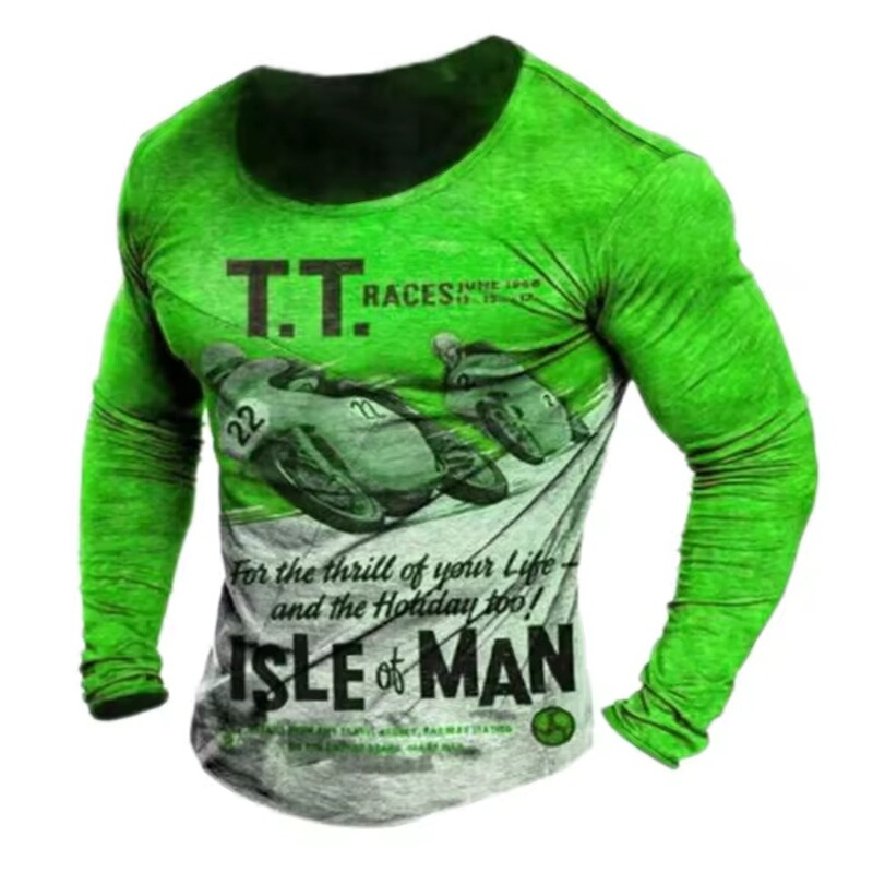 2025 Retro Men's Long Sleeve T-Shirt 3D Motorcycle Oversized T-Shirt Sweatshirts Riding Racing Clothing