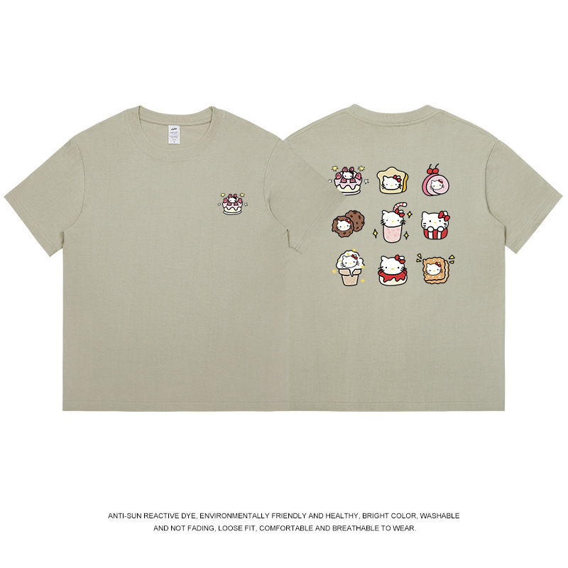 和風九格子猫プリント半袖 Tシャツメンズ純綿夏トップス通勤かわいいレディース Tシャツトレンディなニッチ卸売|undefined