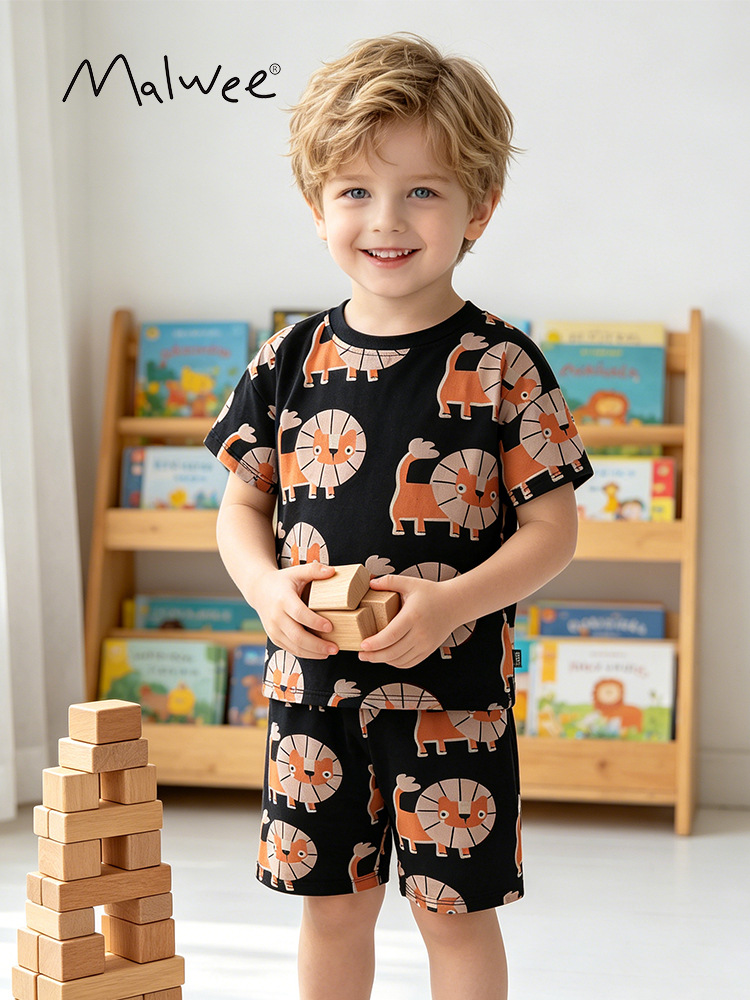 Malwee transfronterizo juegos de niños de dos piezas de verano nuevos niños europeos y estadounidenses camisetas de cuello redondo de manga corta juegos de ropa infantil