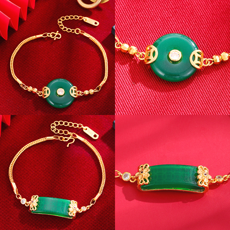 Vietnam arena oro hebilla de seguridad pulsera de Calcedonia moneda de cobre estilo chino retro no se desvanece hombres y mujeres elegante pulsera de todo fósforo