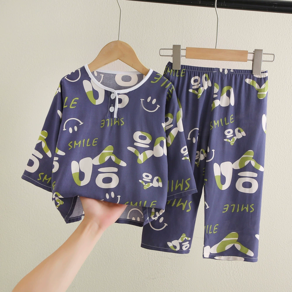 Children's summer pajama for boys — thin long-sleeve, multiple prints, sizes for heights 60–155 cm