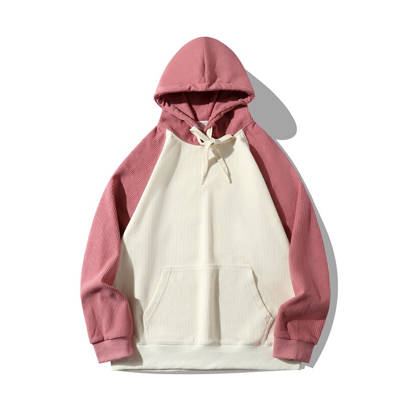 Heavy Corduroy Color-block Sweatshirt Men's Spring and Autumn Sports Trendy Brand Men's Fashionable Loose Shoulder-fitting Hooded Casual Sweatshirt
