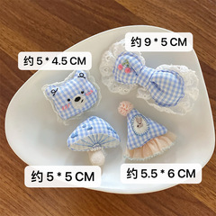 韩国东大门蓝色格子刺绣小熊蘑菇蝴蝶结服装辅料配件批发diy饰品