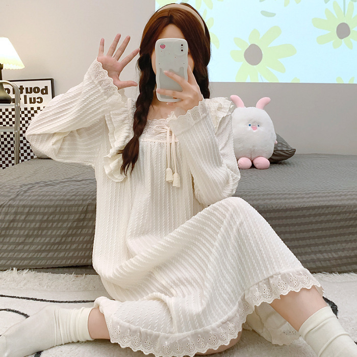 Nightdress for women Spring and Autumn 6535 cotton princess style long sleeve mid-length pajamas plus size plus size fat mm220 homewear Nightdress for women Spring and Autumn 6535 cotton princess style long sleeve mid-length pajamas plus size plus size fat mm220 homewear