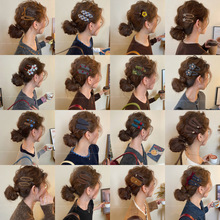 格纹蝴蝶结圆珠发夹女蝴蝶结圆珠发卡高级感侧边夹前额碎发刘海夹