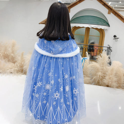Elsa Princess Fleece Lined Thick Cloak Scarf Frozen Cloak Scarf for Girls Winter Belted Cardigan
