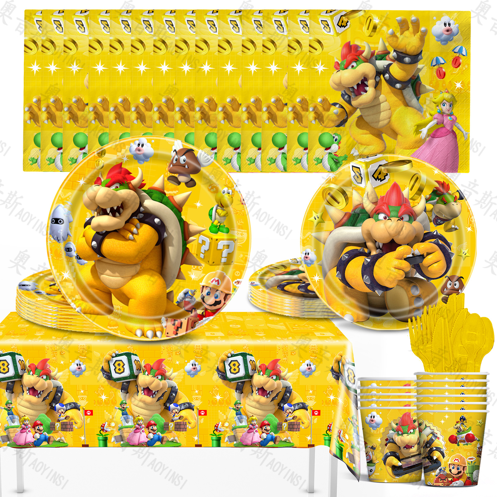 Mario Kuba fuego dragón baoze Bowser fiesta de dibujos animados cumpleaños vajilla plato de papel taza de papel mantel globo
