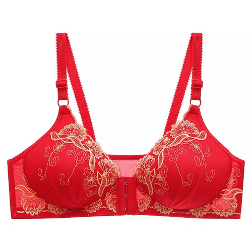 New front button embroidered bra Cross-border women's push-up thin cotton cup bra middle-aged and elderly non-wired large size bra