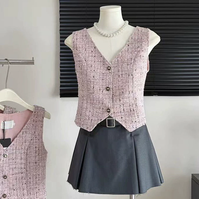 Женский жилет-кардиган без рукавов с V-образным вырезом во французском стиле, летний дизайн, облегающий короткий верх.