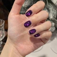 紫罗兰玻璃珠猫眼高级质感气质少女风御姐风美甲短款30-T穿戴甲
