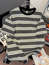 夏季薄款条纹短袖T恤男圆领青少年ins潮牌宽松初中生运动美式体恤