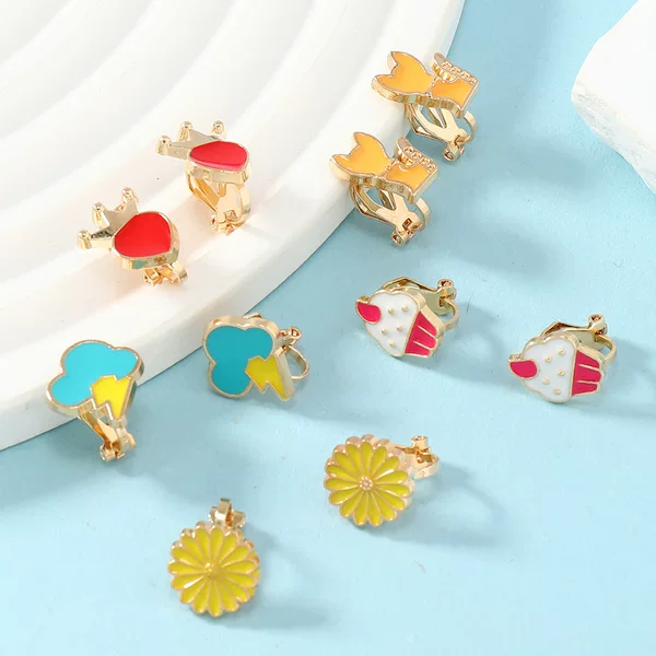 Cross-border Hot Bulk Children's Cartoon Ear Clips Explosion Girls Earrings Bulk Choice Cute Beautiful Fashion