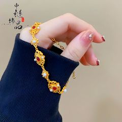 金店同モデル高保色古法沙金花糸鳳熹ブレスレット女気高い気質ルビー真珠ブレスレット