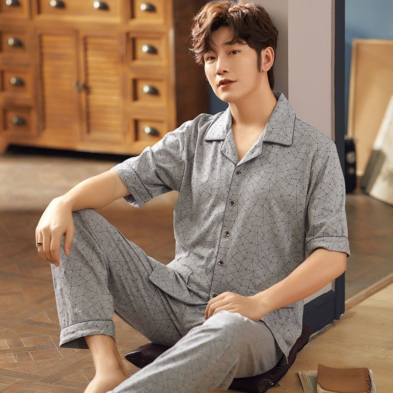 Pantalones de manga corta de verano 100% pijamas de algodón fino ocio traje de hombre de mediana edad y ancianos homewear
