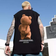 欧美无袖t恤男夏季薄款大码宽松篮球潮流ins运动坎肩外穿短袖背心