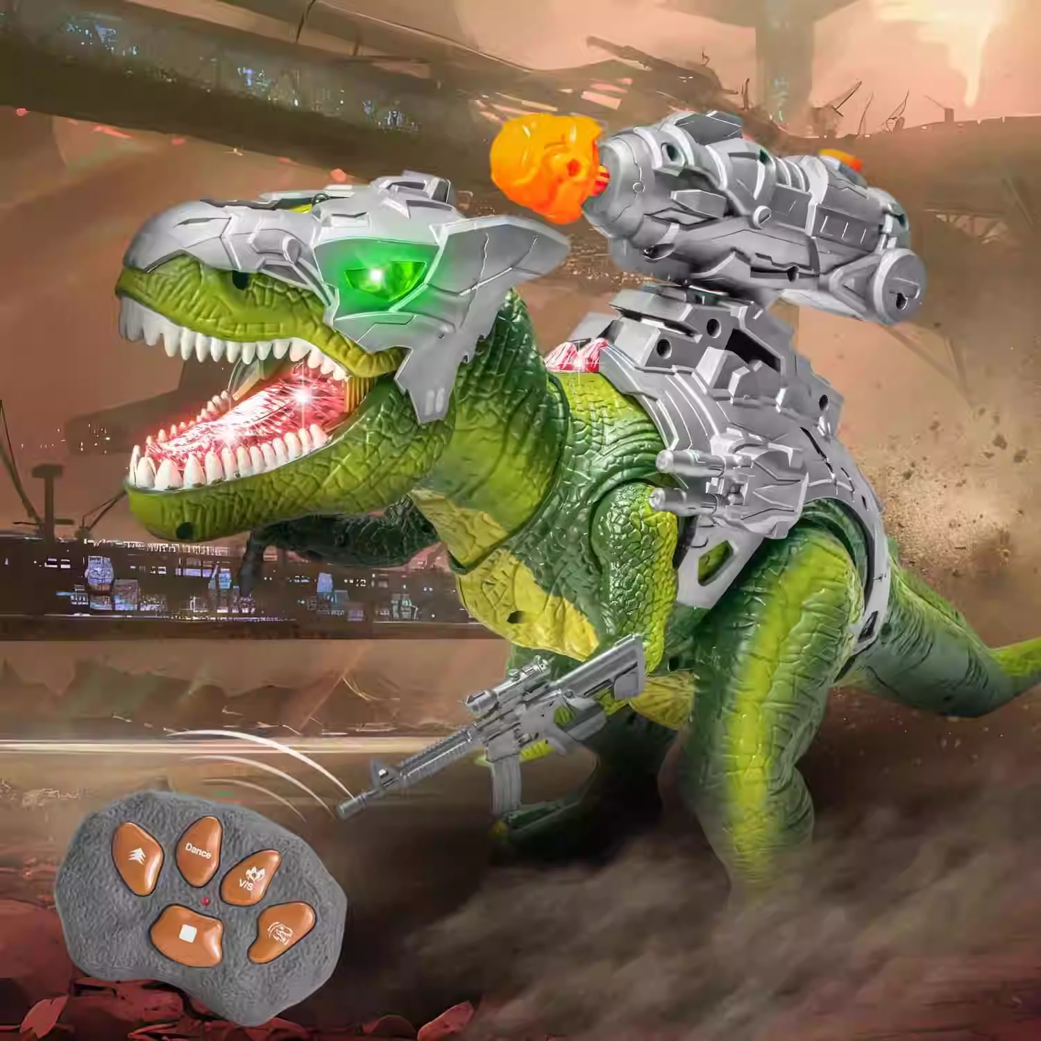 Transfronterizos niños grandes dinosaurios de control remoto llamas de luces pueden caminar modelo de niño control remoto eléctrico juguete tiranosaurus