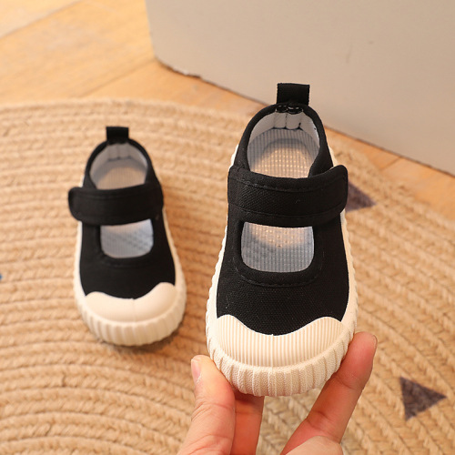 Solid Soft Sole Non-Slip Baby Shoes for Boys and Girls Canvas Shoes Square Mouth Kindergarten Lightweight Open Mouth White Shoes Spring and Autumn Items