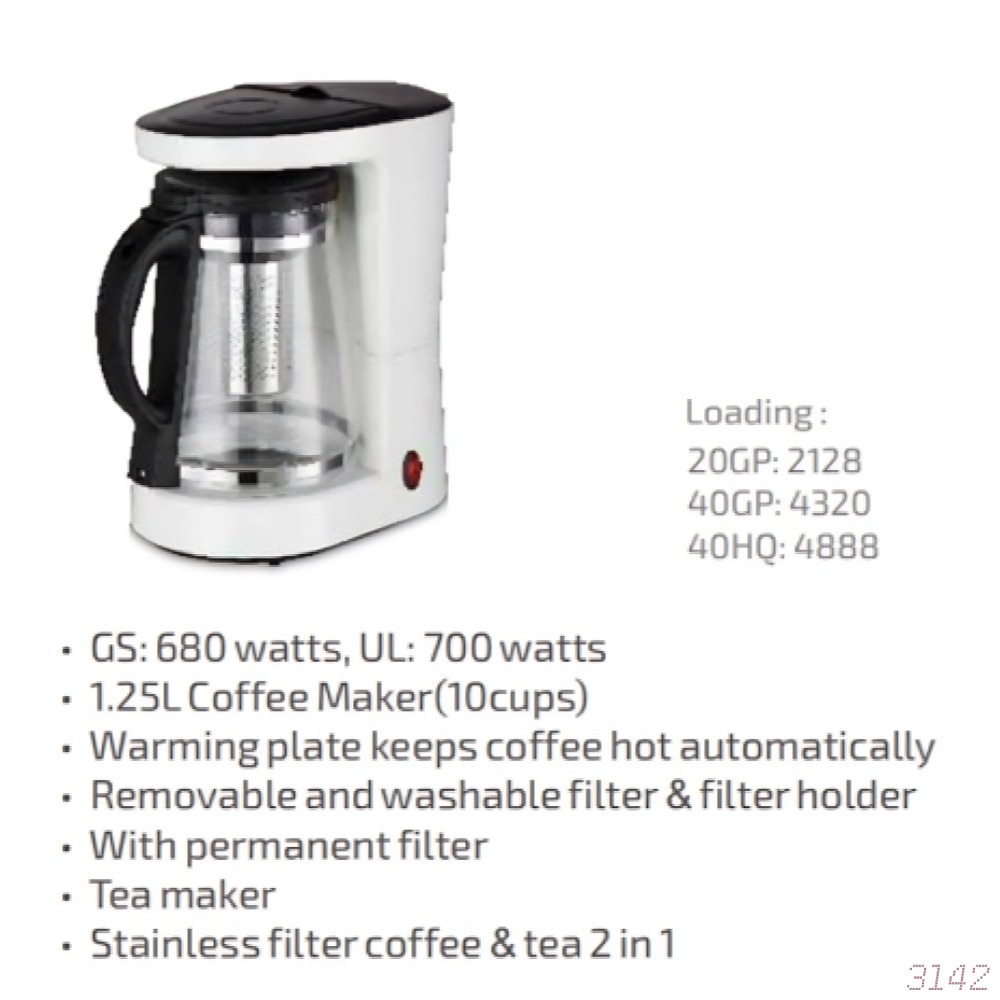 1.25L 680W cafetera de té cafetera de goteo transfronteriza doméstica automática mini cafetera eléctrica al por mayor