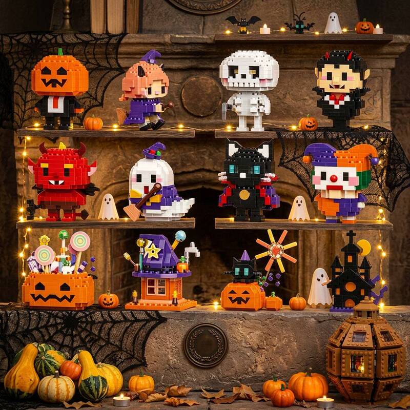 [Wholesale and dropshipping] Halloween pumpkin ghost witch holiday building blocks children's educational toys cross-border