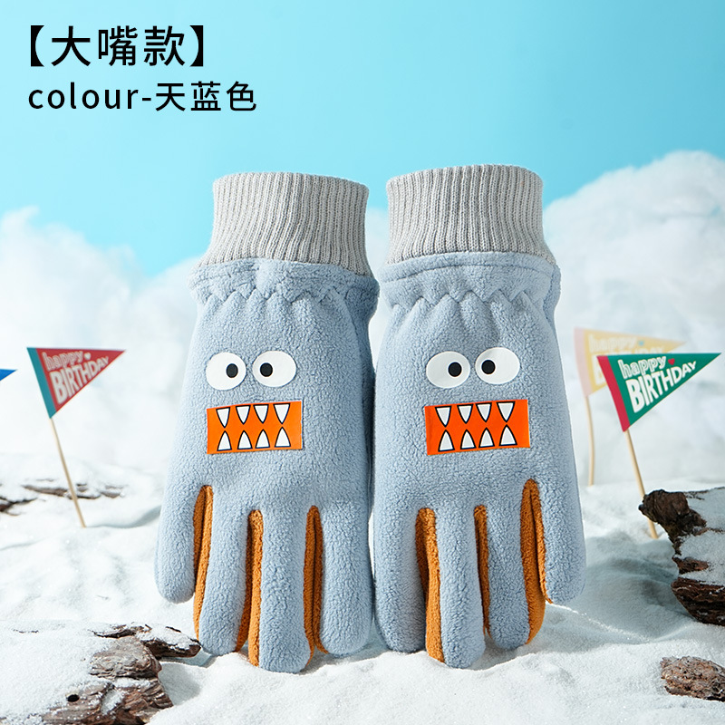 卸売子供用漫画柄滑り止め手袋、裏起毛厚手保温手袋、アウトドアスポーツ防水滑り止めスキー手袋