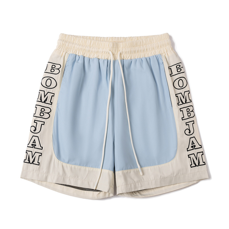 Zongchi Clothing American Retro Trendy Elastic Waist Color Block Letter Print Sports Casual Loose Unisex Summer Shorts