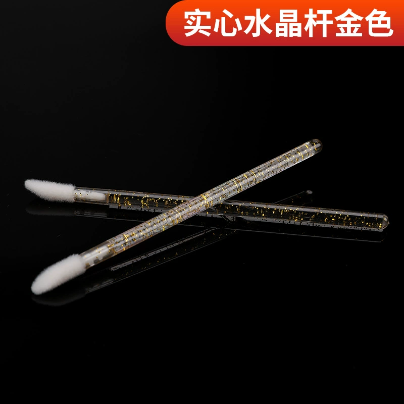 Disposable Lip Brush (Golden holes) Solid Crystal Rod, Fibrous Velvet Head, 92 mm